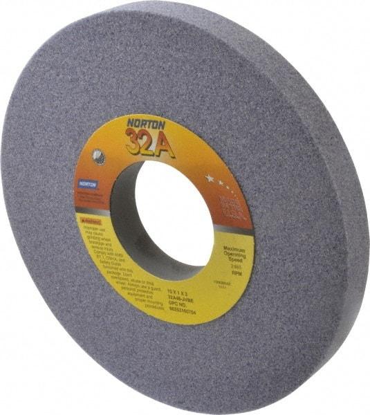 Norton - 10" Diam x 3" Hole x 1" Thick, J Hardness, 46 Grit Surface Grinding Wheel - Aluminum Oxide, Type 1, Coarse Grade, 2,485 Max RPM, Vitrified Bond, No Recess - USA Tool & Supply