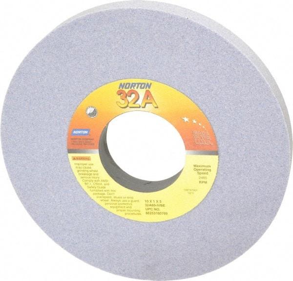 Norton - 10" Diam x 3" Hole x 1" Thick, I Hardness, 60 Grit Surface Grinding Wheel - Aluminum Oxide, Type 1, Medium Grade, 2,485 Max RPM, Vitrified Bond, No Recess - USA Tool & Supply