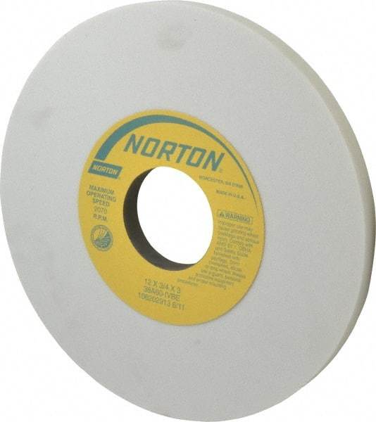 Norton - 12" Diam x 3" Hole x 3/4" Thick, I Hardness, 60 Grit Surface Grinding Wheel - Aluminum Oxide, Type 1, Medium Grade, 2,070 Max RPM, Vitrified Bond, No Recess - USA Tool & Supply