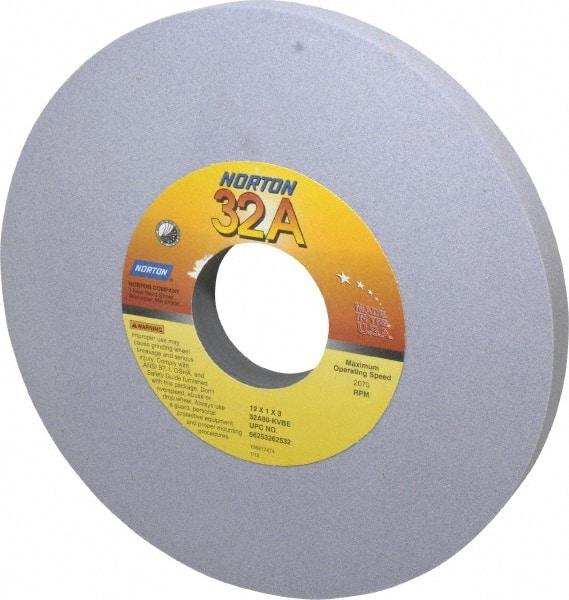 Norton - 12" Diam x 3" Hole x 1" Thick, K Hardness, 80 Grit Surface Grinding Wheel - Aluminum Oxide, Type 1, Medium Grade, 2,070 Max RPM, Vitrified Bond, No Recess - USA Tool & Supply