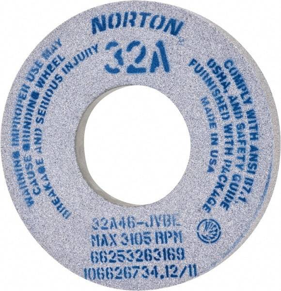 Norton - 12" Diam x 5" Hole x 1-1/2" Thick, J Hardness, 46 Grit Surface Grinding Wheel - Aluminum Oxide, Type 5, Coarse Grade, 2,070 Max RPM, Vitrified Bond, One-Side Recess - USA Tool & Supply