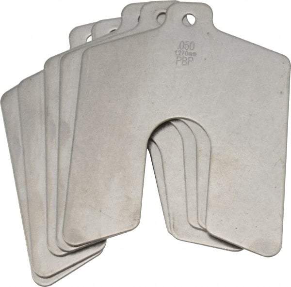 Made in USA - 5 Piece, 3 Inch Long x 3 Inch Wide x 0.05 Inch Thick, Slotted Shim Stock - Stainless Steel, 3/4 Inch Wide Slot - USA Tool & Supply