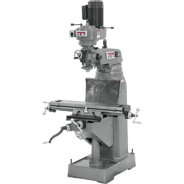 Jet - 7-7/8" Table Width x 35-3/4" Table Length, Step Pulley Control, 1 Phase Knee Milling Machine - R8 Spindle Taper, 1-1/2 hp - USA Tool & Supply