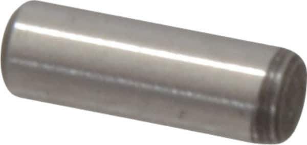 Value Collection - 1/8" Diam x 3/8" Pin Length Grade 8 Alloy Steel Standard Dowel Pin - C 50-58 Hardness, 3,200 Lb Breaking Strength, 1 Beveled & 1 Rounded End - USA Tool & Supply