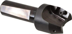 Kyocera - 15° Lead Angle, 1.3" Max Cut Diam, 1" Min Cut Diam, 0.613" Max Depth of Cut, Indexable Chamfer and Angle End Mill - 2 Inserts, APET 1604 Insert Style, 3-1/4" Overall Length, Straight Shank, 30° Included Angle - USA Tool & Supply