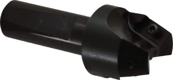 Kyocera - 20° Lead Angle, 1.42" Max Cut Diam, 1" Min Cut Diam, 0.595" Max Depth of Cut, Indexable Chamfer and Angle End Mill - 2 Inserts, APET 1604 Insert Style, 3-1/4" Overall Length, Weldon Flat, 40° Included Angle - USA Tool & Supply