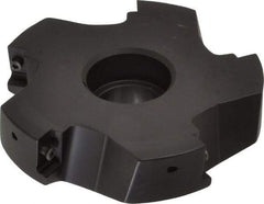 Kyocera - 5 Inserts, 4" Cut Diam, 1" Arbor Diam, 0.64" Max Depth of Cut, Indexable Square-Shoulder Face Mill - 0/90° Lead Angle, 1.57" High, APET 1604 Insert Compatibility, Series FM--AL - USA Tool & Supply