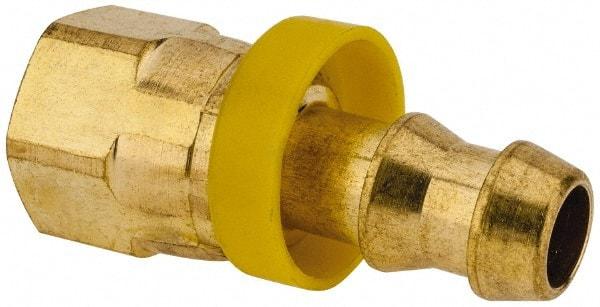 Eaton - 3/8" ID 9/16-18 UNF Barbed Push On Female JIC 37 Swivel Connector - 7/8" Cut Off Allowance, 1.62" Long, 11/16" Hex, Brass - USA Tool & Supply