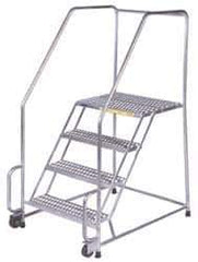 Ballymore - 58-1/2" 3 Step Ladder - Tilt & Roll Safety Ladder, 450 Lb Capacity, 28-1/2" Platform Height, 20" Base Width x 30" Depth, Perforated Tread - USA Tool & Supply