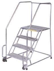 Ballymore - 73" 4 Step Ladder - Tilt & Roll Safety Ladder, 450 Lb Capacity, 40" Platform Height, 30" Base Width x 43" Depth, Heavy-Duty Serrated Grating - USA Tool & Supply