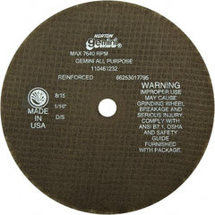 Norton - 8" Aluminum Oxide Cutoff Wheel - 1/16" Thick, 5/8" Arbor - USA Tool & Supply