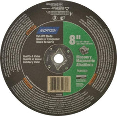 Norton - 8" 24 Grit Silicon Carbide Cutoff Wheel - 1/8" Thick, 5/8" Arbor, 7,640 Max RPM, Use with Circular Saws - USA Tool & Supply
