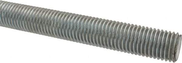 Made in USA - 7/8-9 UNC (Coarse), 3' Long, Low Carbon Steel Threaded Rod - Zinc-Plated Finish, Right Hand Thread - USA Tool & Supply