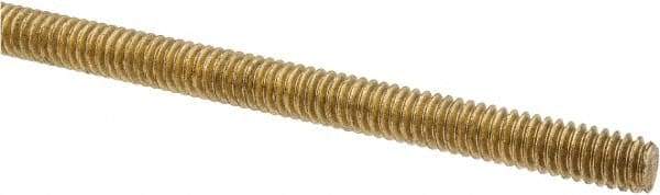 Made in USA - 1/4-20 UNC (Coarse), 3' Long, Brass Threaded Rod - Right Hand Thread - USA Tool & Supply