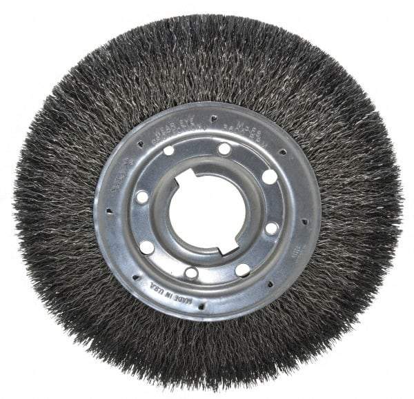 Osborn - 10" OD, 2" Arbor Hole, Crimped Steel Wheel Brush - 1-1/4" Face Width, 2" Trim Length, 0.02" Filament Diam, 3,600 RPM - USA Tool & Supply