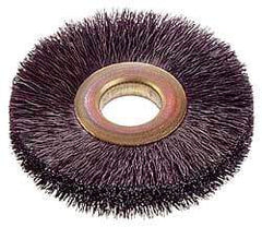 Osborn - 12" OD, 4-1/4" Arbor Hole, Crimped Nylon Wheel Brush - 5/8" Face Width, 3-1/2" Trim Length, 3,000 RPM - USA Tool & Supply