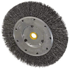 Osborn - 6" OD, 1/2 & 5/8" Arbor Hole, Crimped Steel Wheel Brush - 5/8" Face Width, 1-1/8" Trim Length, 0.014" Filament Diam, 6,000 RPM - USA Tool & Supply