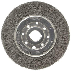 Osborn - 8" OD, 1-1/4" Arbor Hole, Crimped Steel Wheel Brush - 5/8" Face Width, 1-1/2" Trim Length, 0.0104" Filament Diam, 4,500 RPM - USA Tool & Supply
