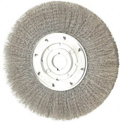 Osborn - 10" OD, 1-1/4" Arbor Hole, Crimped Steel Wheel Brush - 5/8" Face Width, 2-1/2" Trim Length, 0.0104" Filament Diam, 3,600 RPM - USA Tool & Supply