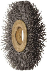 Osborn - 1-1/2" OD, 3/8" Arbor Hole, Crimped Steel Wheel Brush - 7/32" Face Width, 3/8" Trim Length, 0.008" Filament Diam, 20,000 RPM - USA Tool & Supply