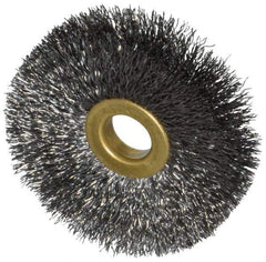 Osborn - 2-1/2" OD, 1/2" Arbor Hole, Crimped Steel Wheel Brush - 1/4" Face Width, 3/4" Trim Length, 0.008" Filament Diam, 20,000 RPM - USA Tool & Supply