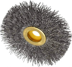 Osborn - 3" OD, 3/8" Arbor Hole, Crimped Steel Wheel Brush - 3/8" Face Width, 15/16" Trim Length, 0.014" Filament Diam, 20,000 RPM - USA Tool & Supply