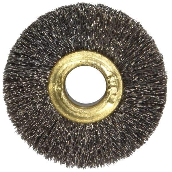 Osborn - 1-1/2" OD, 3/8" Arbor Hole, Crimped Stainless Steel Wheel Brush - 7/32" Face Width, 3/8" Trim Length, 0.005" Filament Diam, 20,000 RPM - USA Tool & Supply