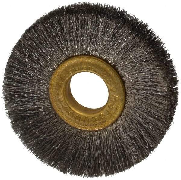 Osborn - 2" OD, 1/2" Arbor Hole, Crimped Stainless Steel Wheel Brush - 1/4" Face Width, 1/2" Trim Length, 0.005" Filament Diam, 20,000 RPM - USA Tool & Supply