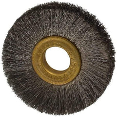 Osborn - 2" OD, 1/2" Arbor Hole, Crimped Stainless Steel Wheel Brush - 1/4" Face Width, 1/2" Trim Length, 0.005" Filament Diam, 20,000 RPM - USA Tool & Supply