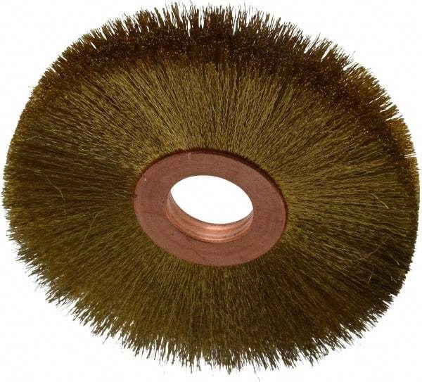 Osborn - 3" OD, 5/8" Arbor Hole, Crimped Brass Wheel Brush - 3/8" Face Width, 15/16" Trim Length, 0.005" Filament Diam, 15,000 RPM - USA Tool & Supply