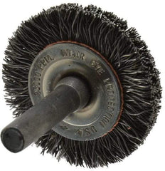 Osborn - 1-1/2" OD, 1/4" Shank Diam, Crimped Steel Wheel Brush - 3/8" Face Width, 9/32" Trim Length, 0.014" Filament Diam, 25,000 RPM - USA Tool & Supply