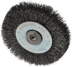 Osborn - 2" OD, 1/4" Shank Diam, Crimped Steel Wheel Brush - 3/8" Face Width, 7/16" Trim Length, 0.008" Filament Diam, 25,000 RPM - USA Tool & Supply