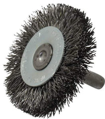 Osborn - 2" OD, 1/4" Shank Diam, Crimped Steel Wheel Brush - 3/8" Face Width, 7/16" Trim Length, 0.014" Filament Diam, 25,000 RPM - USA Tool & Supply