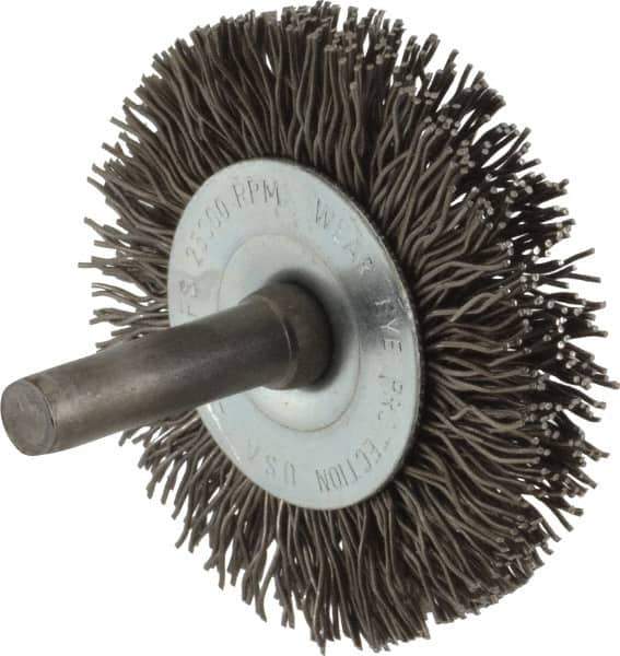 Osborn - 2" OD, 1/4" Shank Diam, Crimped Steel Wheel Brush - 3/8" Face Width, 7/16" Trim Length, 0.02" Filament Diam, 25,000 RPM - USA Tool & Supply