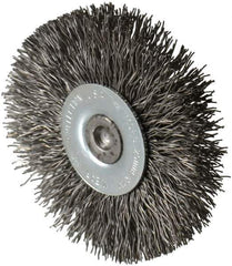 Osborn - 2-1/2" OD, 1/4" Shank Diam, Crimped Steel Wheel Brush - 7/16" Face Width, 11/16" Trim Length, 0.014" Filament Diam, 25,000 RPM - USA Tool & Supply
