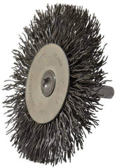 Osborn - 3" OD, 1/4" Shank Diam, Crimped Steel Wheel Brush - 7/16" Face Width, 3/4" Trim Length, 0.02" Filament Diam, 25,000 RPM - USA Tool & Supply