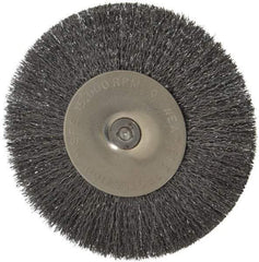 Osborn - 4" OD, 1/4" Shank Diam, Crimped Steel Wheel Brush - 1/2" Face Width, 1" Trim Length, 0.008" Filament Diam, 15,000 RPM - USA Tool & Supply