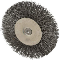 Osborn - 4" OD, 1/4" Shank Diam, Crimped Steel Wheel Brush - 1/2" Face Width, 1" Trim Length, 0.014" Filament Diam, 15,000 RPM - USA Tool & Supply