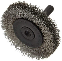Osborn - 2" OD, 1/4" Shank Diam, Crimped Stainless Steel Wheel Brush - 3/8" Face Width, 7/16" Trim Length, 0.008" Filament Diam, 25,000 RPM - USA Tool & Supply