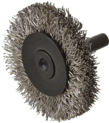 Osborn - 2" OD, 1/4" Shank Diam, Crimped Stainless Steel Wheel Brush - 3/8" Face Width, 7/16" Trim Length, 0.014" Filament Diam, 25,000 RPM - USA Tool & Supply
