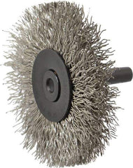 Osborn - 2-1/2" OD, 1/4" Shank Diam, Crimped Stainless Steel Wheel Brush - 7/16" Face Width, 11/16" Trim Length, 0.014" Filament Diam, 25,000 RPM - USA Tool & Supply