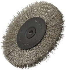 Osborn - 3" OD, 1/4" Shank Diam, Crimped Stainless Steel Wheel Brush - 7/16" Face Width, 3/4" Trim Length, 0.008" Filament Diam, 25,000 RPM - USA Tool & Supply