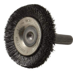 Osborn - 1-1/2" OD, 1/4" Shank Diam, Crimped Steel Wheel Brush - 3/8" Face Width, 3/8" Trim Length, 0.006" Filament Diam, 20,000 RPM - USA Tool & Supply
