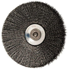 Osborn - 3" OD, 1/4" Shank Diam, Crimped Steel Wheel Brush - 7/16" Face Width, 15/16" Trim Length, 0.006" Filament Diam, 20,000 RPM - USA Tool & Supply
