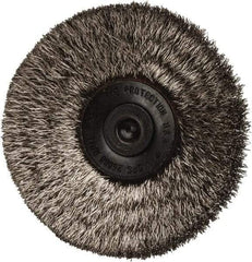 Osborn - 2-1/2" OD, 1/4" Shank Diam, Crimped Stainless Steel Wheel Brush - 7/16" Face Width, 11/16" Trim Length, 0.006" Filament Diam, 20,000 RPM - USA Tool & Supply