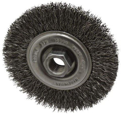 Osborn - 4" OD, 5/8-11 Arbor Hole, Crimped Steel Wheel Brush - 1/2" Face Width, 0.014" Filament Diam, 15,000 RPM - USA Tool & Supply