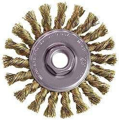 Osborn - 4" OD, M10x1.50 Arbor Hole, Knotted Steel Wheel Brush - 3/8" Face Width, 7/8" Trim Length, 0.014" Filament Diam, 20,000 RPM - USA Tool & Supply