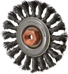Osborn - 4" OD, 3/8-24 Arbor Hole, Knotted Steel Wheel Brush - 3/8" Face Width, 7/8" Trim Length, 0.014" Filament Diam, 20,000 RPM - USA Tool & Supply