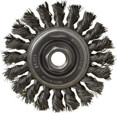 Osborn - 4" OD, 5/8-11 Arbor Hole, Knotted Steel Wheel Brush - 3/8" Face Width, 7/8" Trim Length, 0.014" Filament Diam, 20,000 RPM - USA Tool & Supply