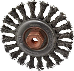 Osborn - 4" OD, 3/8-24 Arbor Hole, Knotted Steel Wheel Brush - 3/8" Face Width, 7/8" Trim Length, 0.02" Filament Diam, 20,000 RPM - USA Tool & Supply